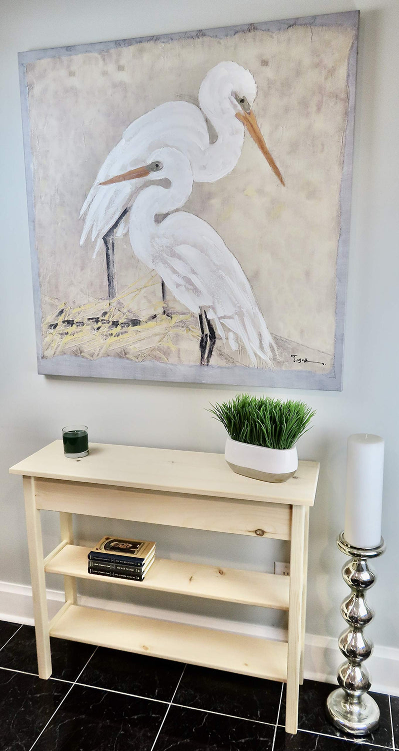 36" Unfinished Pine Console Sofa Table with Bottom Shelf Generic