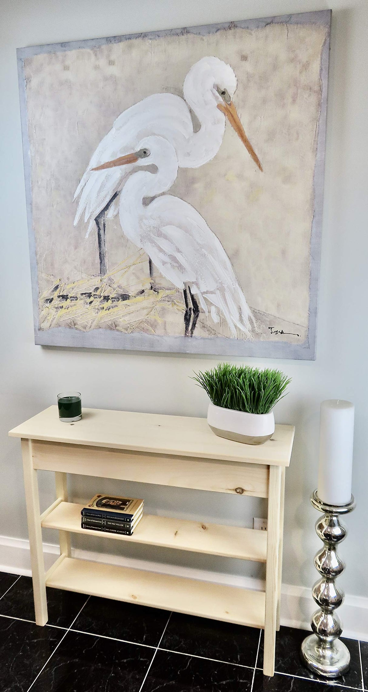 36" Unfinished Pine Console Sofa Table with Bottom Shelf Generic