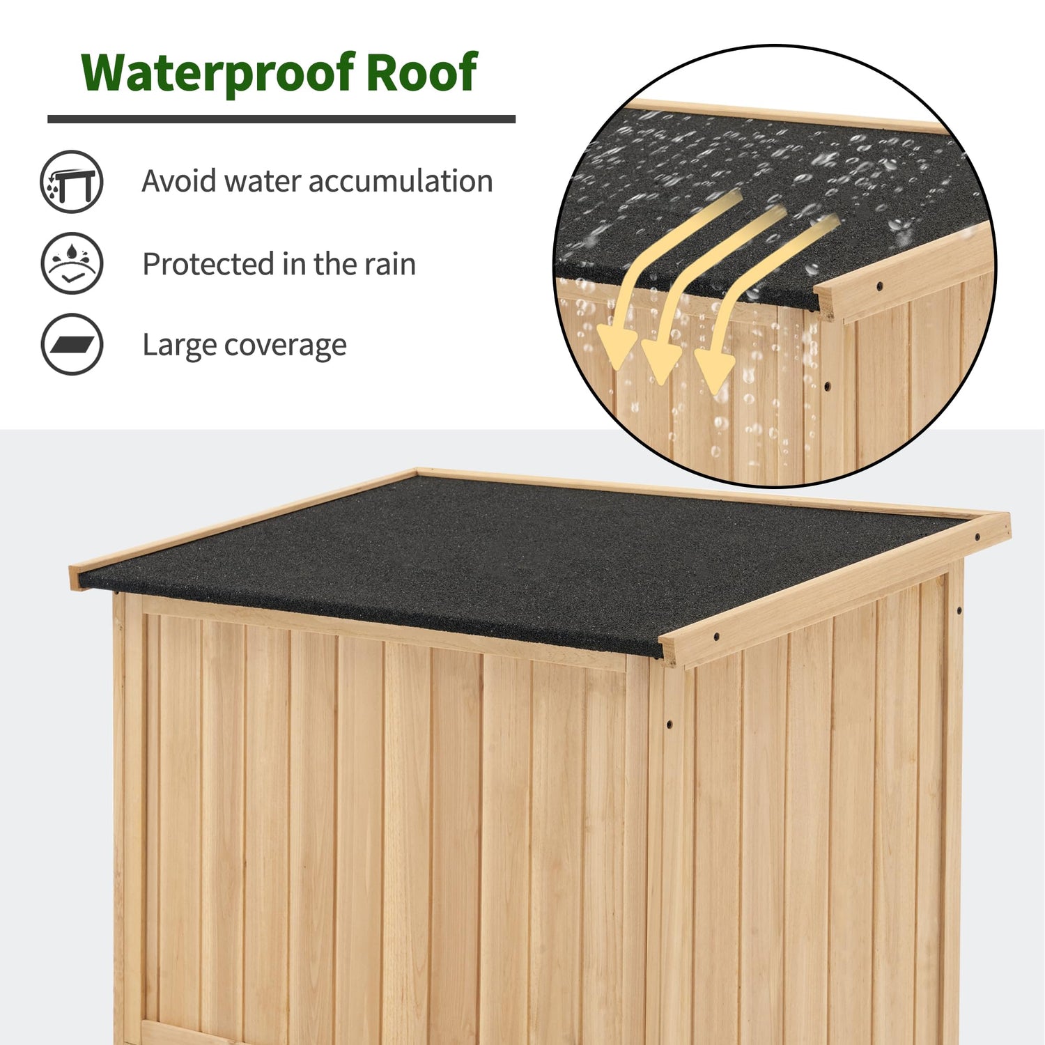 MCombo Outdoor Wooden Storage Cabinet, Garden Tool Shed with Latch, Outside Tools Wood Cabinet with Double Doors for Patio 0808 (Natural, Medium) MCombo