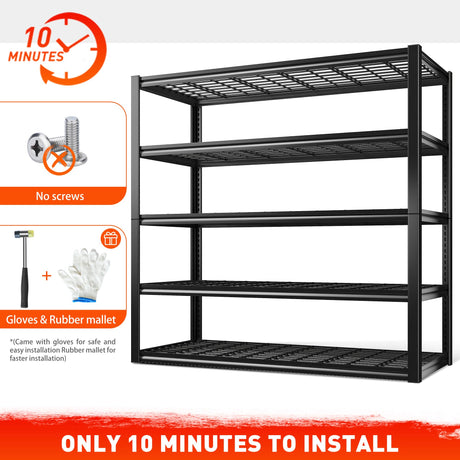 REIBII 48.2''W Garage Shelving 3000LBS Heavy Duty Storage Shelves 72''H Adjustable 5 Tier Metal Shelving for Garage Storage Rack Industrial Shelves REIBII