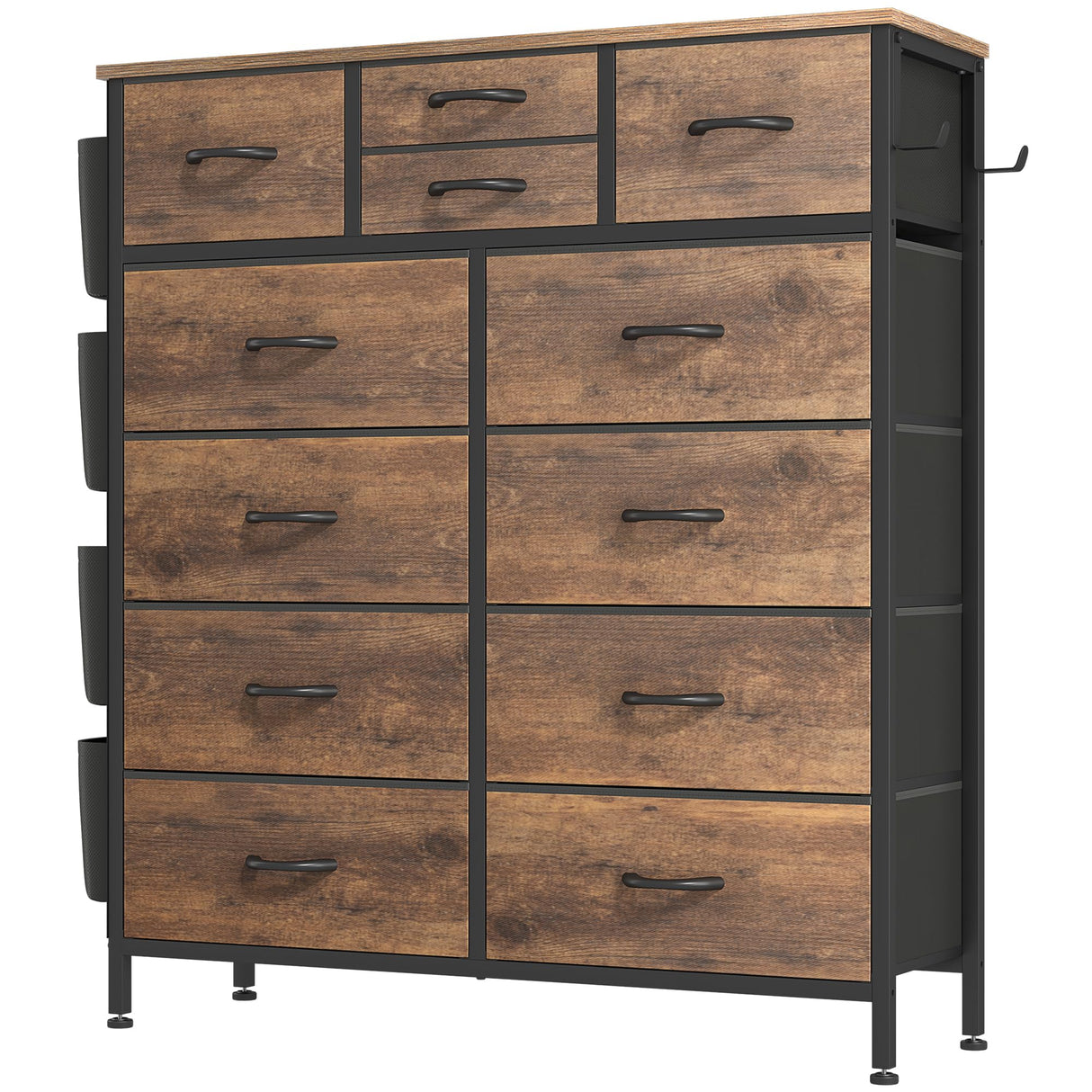Lulive Dresser for Bedroom with 12 Drawers, Tall Dresser Chest of Drawers with Side Pockets and Hooks, Fabric Dresser Storage Tower for Closet, Lulive