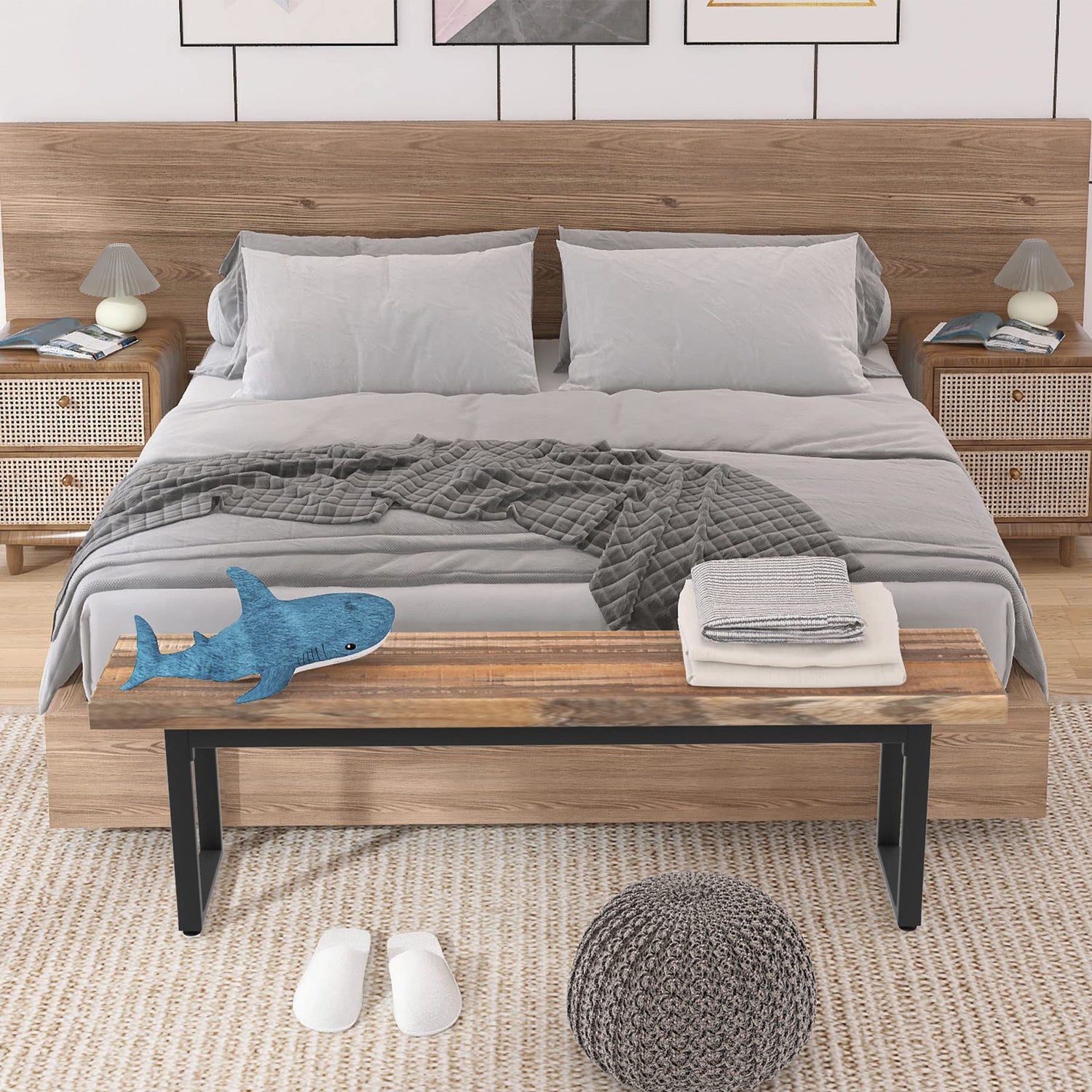 STHOUYN 59” Dining Bench Pair of 2 for 6-8 Person, Farmhouse Indoor Kitchen Table Benches, Bed Bench, Industrial Shoe Bench, Entryway Benches (Brown STHOUYN