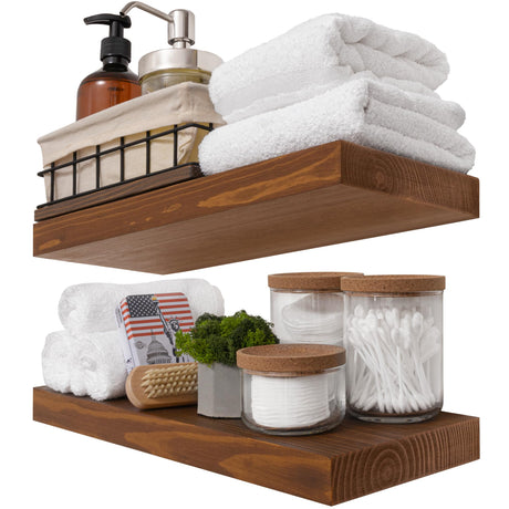 BAOBAB WORKSHOP Wood Floating Shelves 16 inch - Bathroom Shelves for Room Wall Mount - Wide Wooden Wall Shelves for Bedroom Kitchen Living Room - BAOBAB WORKSHOP