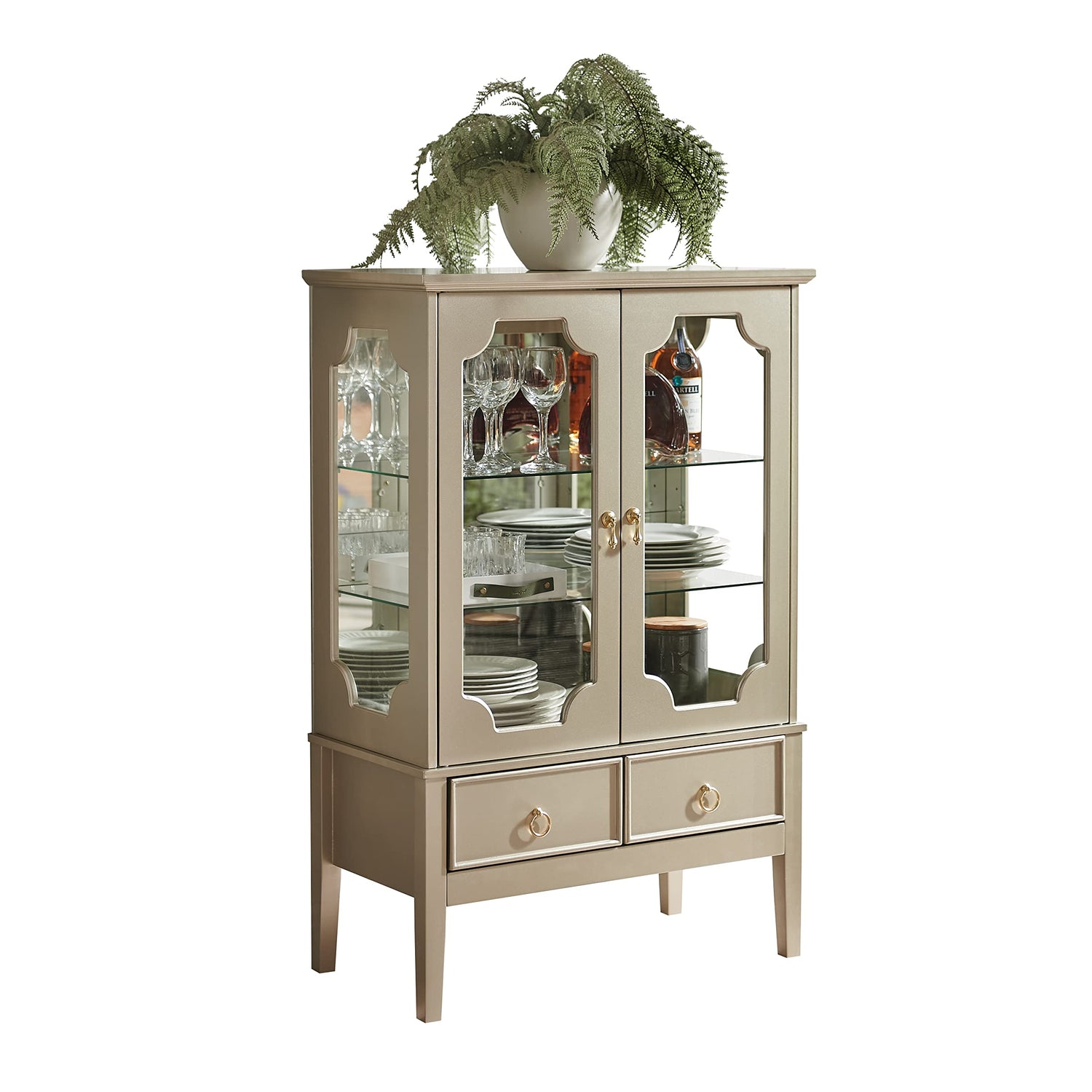Kings Brand Furniture - Versailles Curio Display Storage Accent Cabinet with Glass Shelves (Gold) Kings Brand Furniture