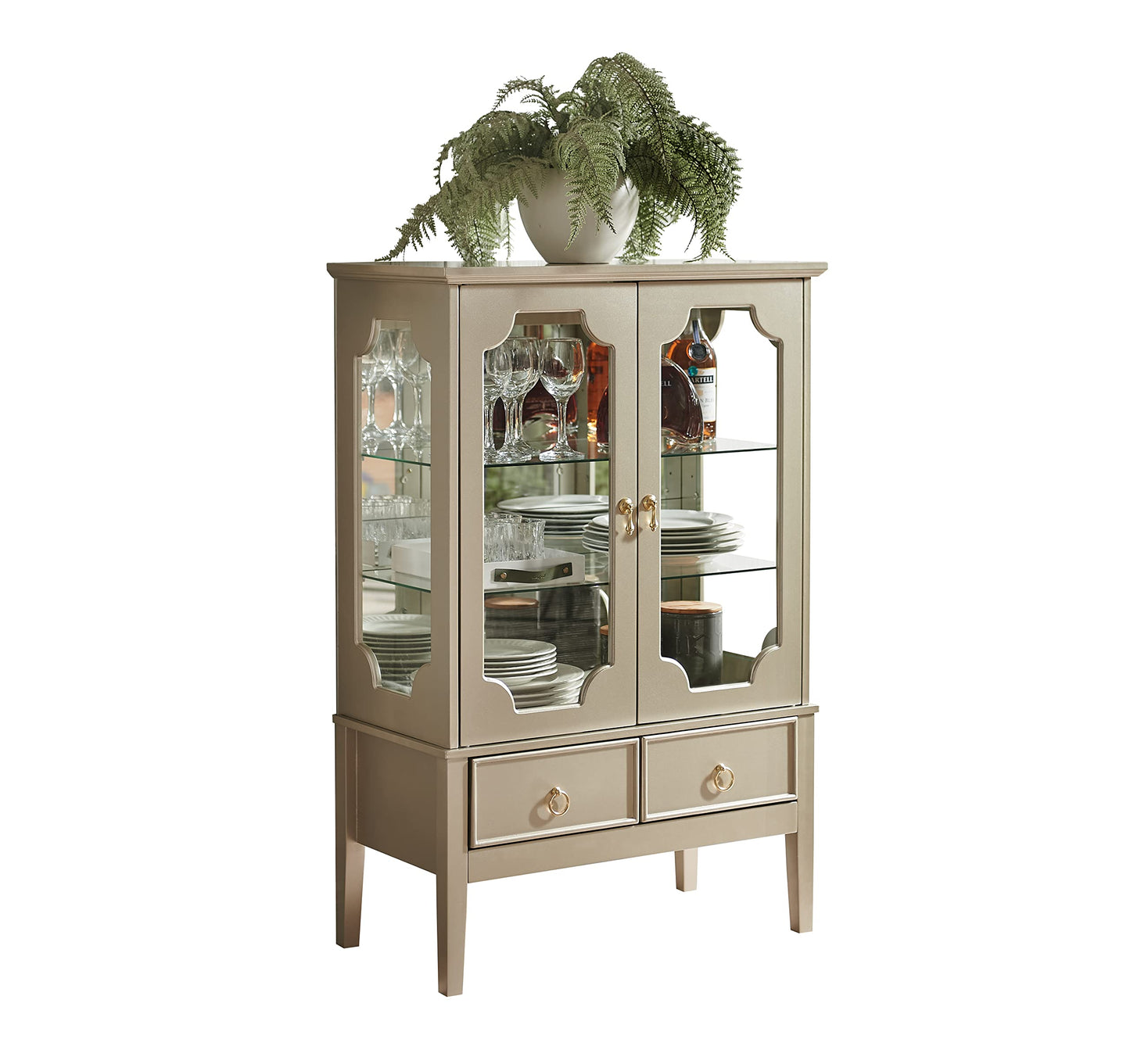 Kings Brand Furniture - Versailles Curio Display Storage Accent Cabinet with Glass Shelves (Gold) - WoodArtSupply