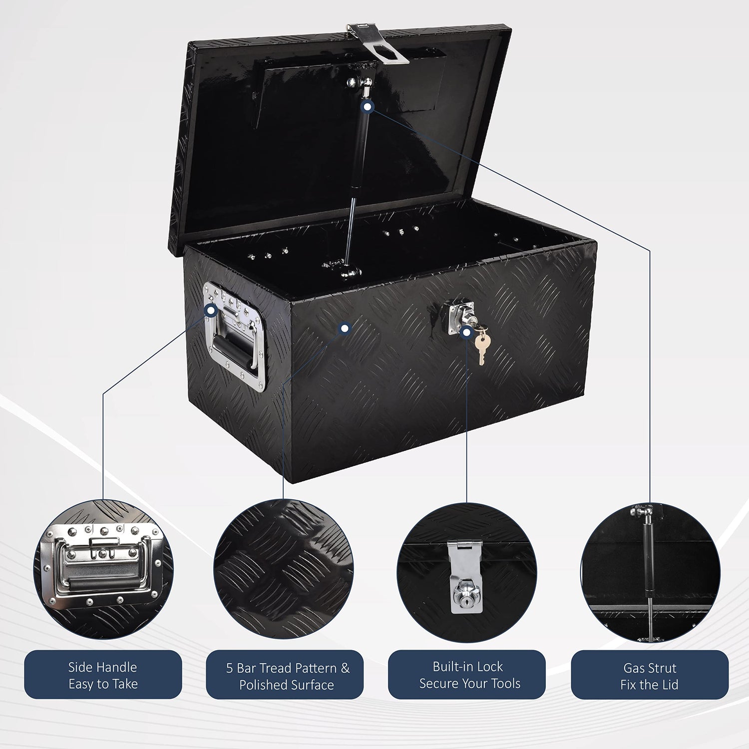 BATONECO 20 Inch Aluminum Truck Tool Box, Truck Bed Tool Storage Box with Side Handle,Lock and 2 Keys, 20"X12"X9.5", Black BATONECO