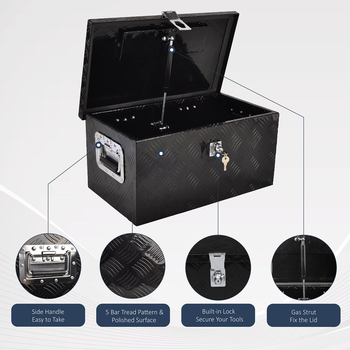 BATONECO 20 Inch Aluminum Truck Tool Box, Truck Bed Tool Storage Box with Side Handle,Lock and 2 Keys, 20"X12"X9.5", Black BATONECO