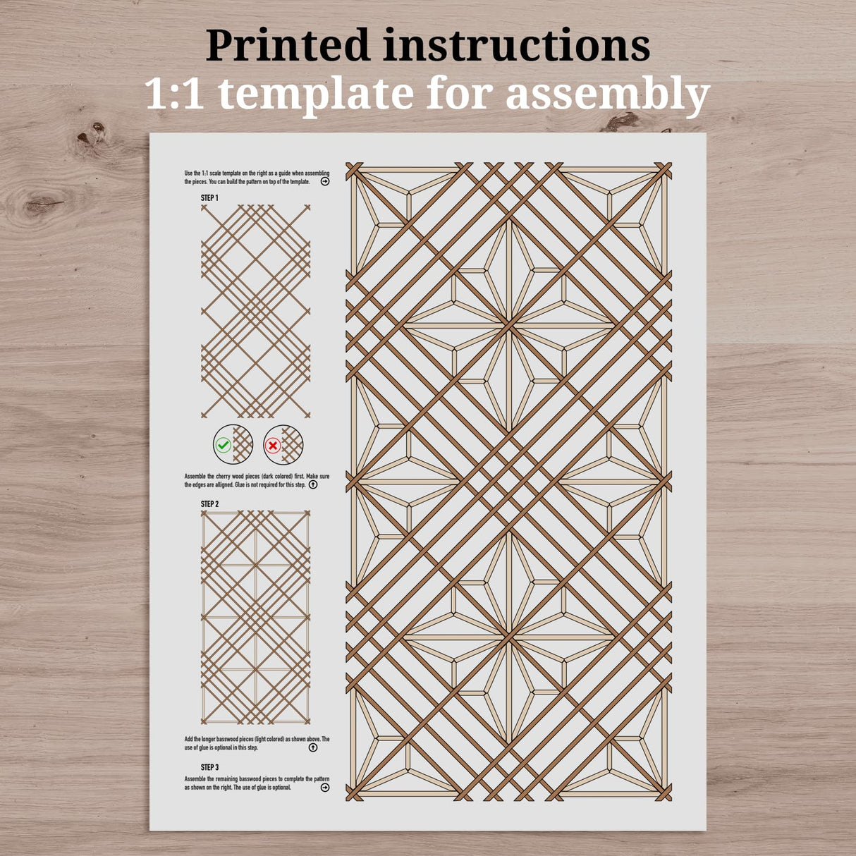 Hinoki Woodworks Kumiko DIY Kit Kakuasa-no-ha Pattern. Ready to Assemble Project with 154 Wood Pieces | Japanese Woodworking craftmanship | Wall Art Hinoki Woodworks