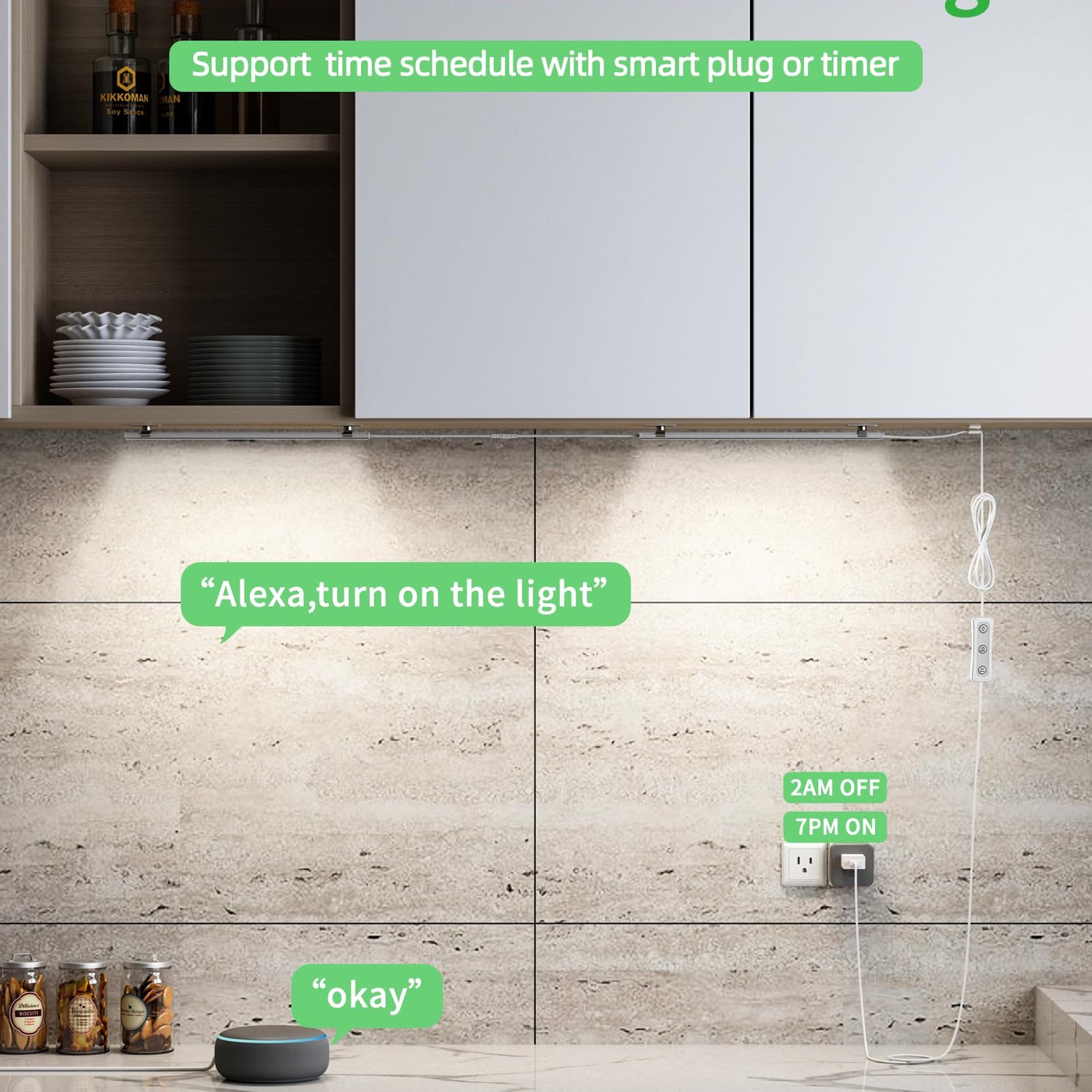 Vovamo Plug-in Under Cabinet Lighting, Dimmable Counter Lights for Kitchen, 2pcs 12 Inch, Cold White 6000K Linkable USB Led Closet Light, Wired Vovamo