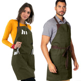 Under NY Sky Knife-Roll Forest Green Apron – Heavy-Duty Canvas, Leather Reinforcement – Adjustable for Men and Women – Pro Chef, Barbecue, Butcher, Under NY Sky