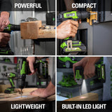 Greenworks 24V Brushless Drill / Impact Driver Combo Kit, (2) 1.5Ah USB (Power Bank) Batteries and Charger Included LED Light, 2pcs Driving Bits with Greenworks