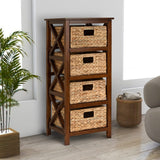 eHemco 4 Tier X-Side End Storage Cabinet with 4 Wicker Baskets, Walnut eHemco