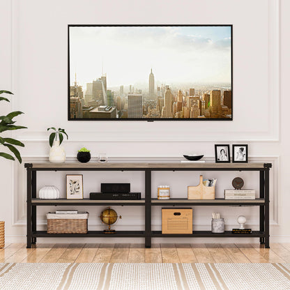 IDEALHOUSE TV Stand for 65 70 Inch TV, Industrial Entertainment Center TV Media Console Table, Farmhouse TV Stand with Storage Shelves, Gray TV