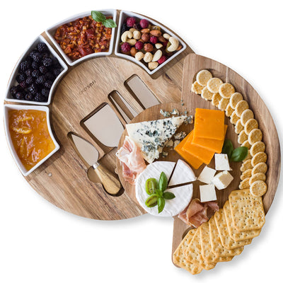 Charcuterie Cheese Board and Platter Set - Made from Acacia Wood - US Patented 13 inch Cheese Cutting Board and Knife for Entertaining and Serving -