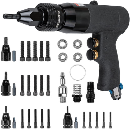 Clatoon Pneumatic Rivet Nut Gun with 10-24 & 1/4 & 5/16 & 3/8 Self-Locking Head, Adjustable Speed Air Rivet Gun, Air Rivet Nut Tool Kit with 4 Size - WoodArtSupply