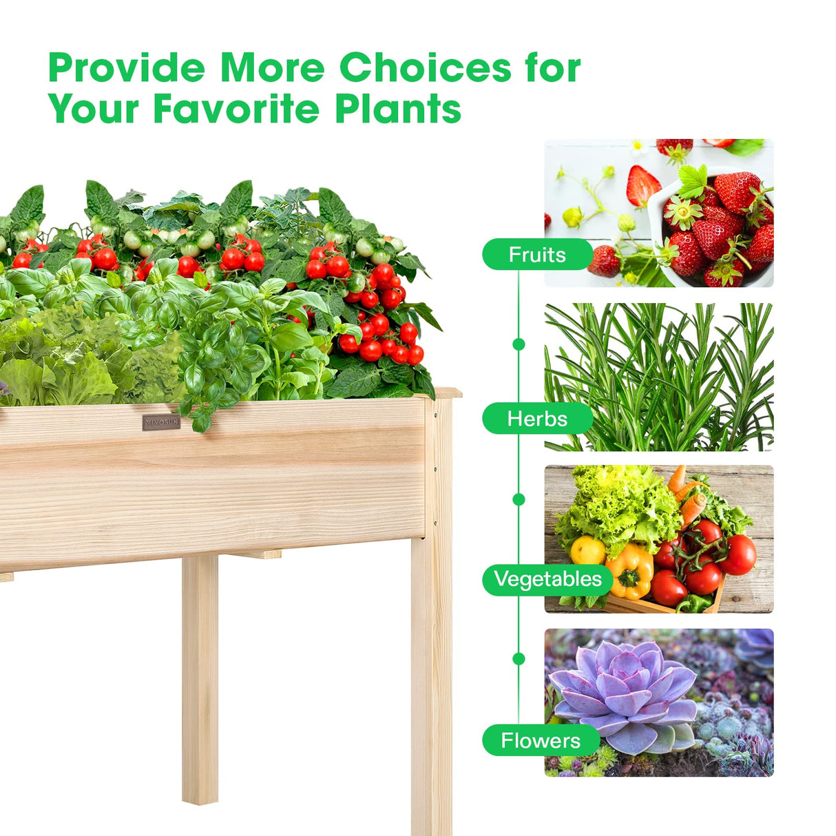 VIVOSUN Elevated Wooden Raised Garden Bed, 48 x 24 x 30 Inches, Outdoor Wood Planter Box w Bed Liner and Gloves for Garden, Patio, Balcony, Backyard VIVOSUN