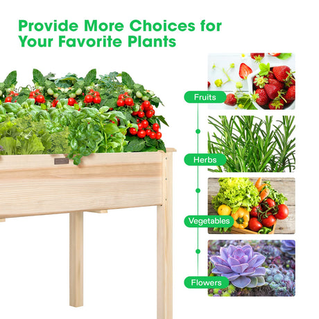 VIVOSUN Elevated Wooden Raised Garden Bed, 48 x 24 x 30 Inches, Outdoor Wood Planter Box w Bed Liner and Gloves for Garden, Patio, Balcony, Backyard VIVOSUN