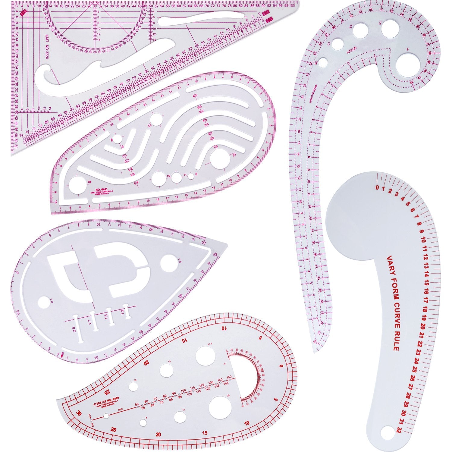 Boao 6 Pieces Sewing Curved Ruler Curved Sewing Rulers Set French Metric Ruler Plastic Sewing Tools Metric Curve Shaped Rulers Making Ruler Kit for Boao