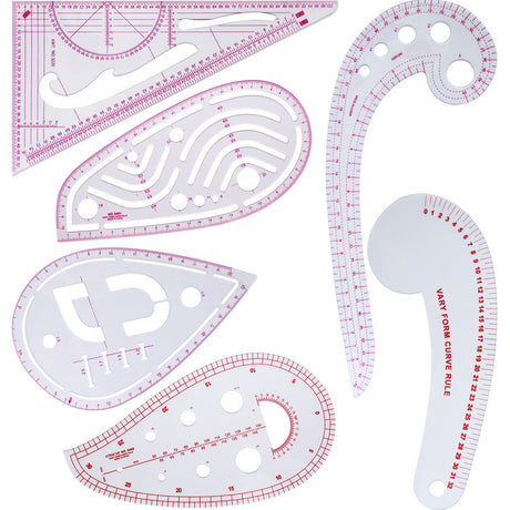Boao 6 Pieces Sewing Curved Ruler Curved Sewing Rulers Set French Metric Ruler Plastic Sewing Tools Metric Curve Shaped Rulers Making Ruler Kit for Boao