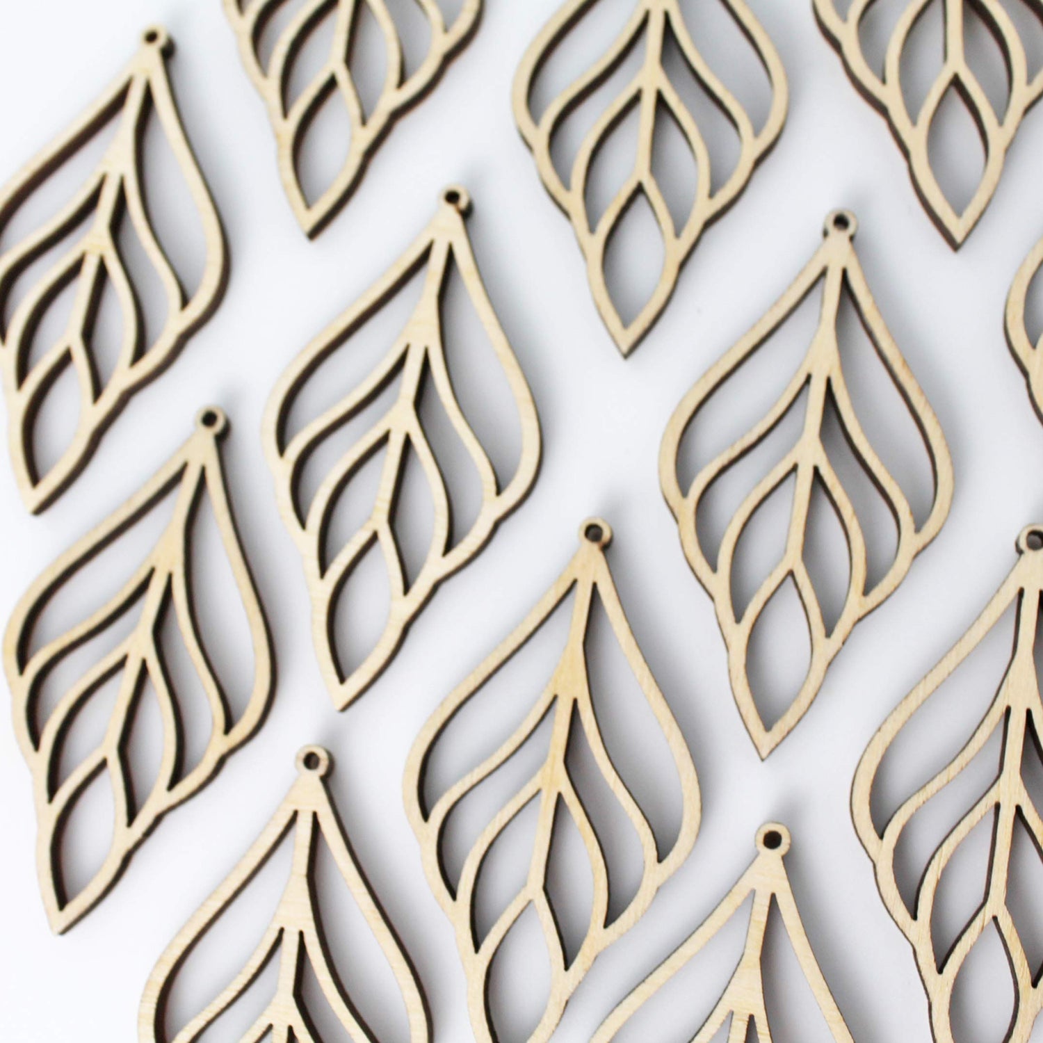 ALL SIZES BULK (12pc to 100pc) Unfinished Wood Wooden Laser Cutout Long Leaf Dangle Earring Jewelry Blanks Shape Crafts Made in Texas Texan Wood Crafts