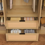 UEV Brown 6 Doors Rattan Armoire Wardrobe Closet,63" Large Armoire Storage Cabinet with 2 Drawers Side Shelves,Wooden Wardrobe Closet with 2 Hanging UEV