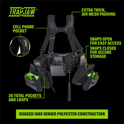 AWP TrapJaw Pro Framing Tool Rig with Spring-Loaded Technology, Premium Tool Belt, Fits Waists Up to 50 Inches,Black - WoodArtSupply