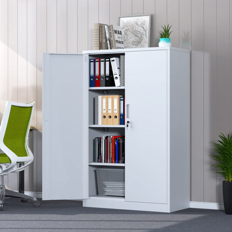 JINKUR Metal Storage Cabinet with Locking Doors and 3 Adjustable Shelves, 53.5-Inch Lockable Storage Cabinets for Home Office Garage Kitchen Pantry JINKUR