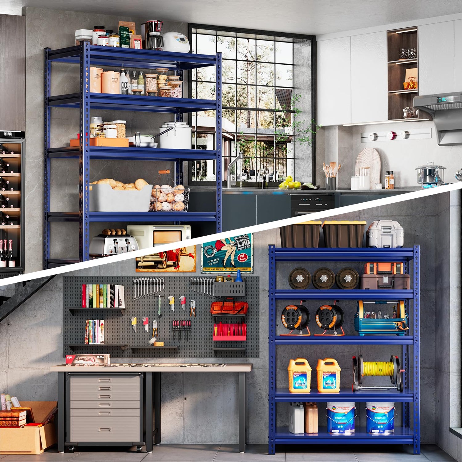 REIBII Garage Shelving Garage Storage Shelves Garage Shelves Heavy Duty Shelving Adjustable 5 Tier Metal Shelving 1750LBS Shelving Unit Industrial REIBII