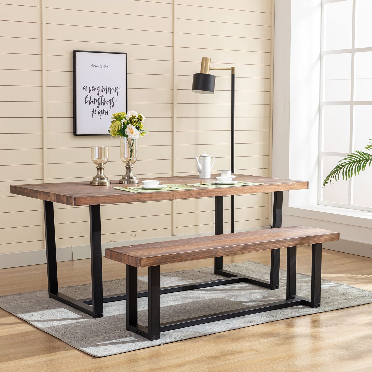 St.Mandyu 72" Solid Wood Dining Table for 8-10 Person, Modern Farmhouse Kitchen Table with Metal Frame, Sturdy Breakfast Table for Living/Dining - WoodArtSupply