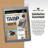 12x20 Heavy Duty Tarp, 10 Mil Thick, Waterproof, Tear & Fade Resistant, High Durability, UV Treated, Grommets Every 18 Inches. (Silver/Brown - KING-A-MA-JIGS