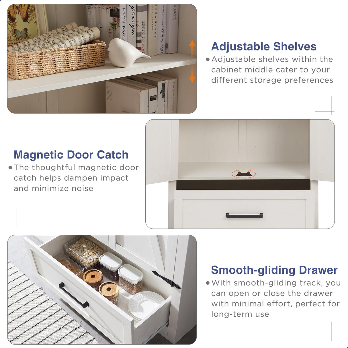 Farmhouse Style 72" Tall Storage Cabinet with Adjustable Shelves and Drawer by JXQTLINGMU JXQTLINGMU