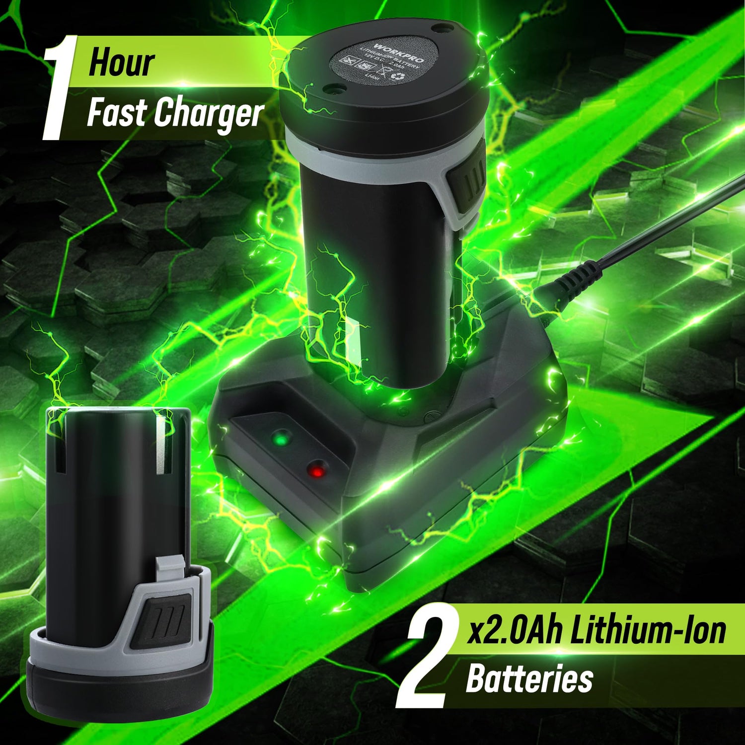 WORKPRO 12V 40 Ft-lbs Power Ratchet Wrench Kit with 10-Piece Socket Accessory Set, 1-Hour Fast Charger, 2.0Ah Lithium-Ion Batteries WORKPRO