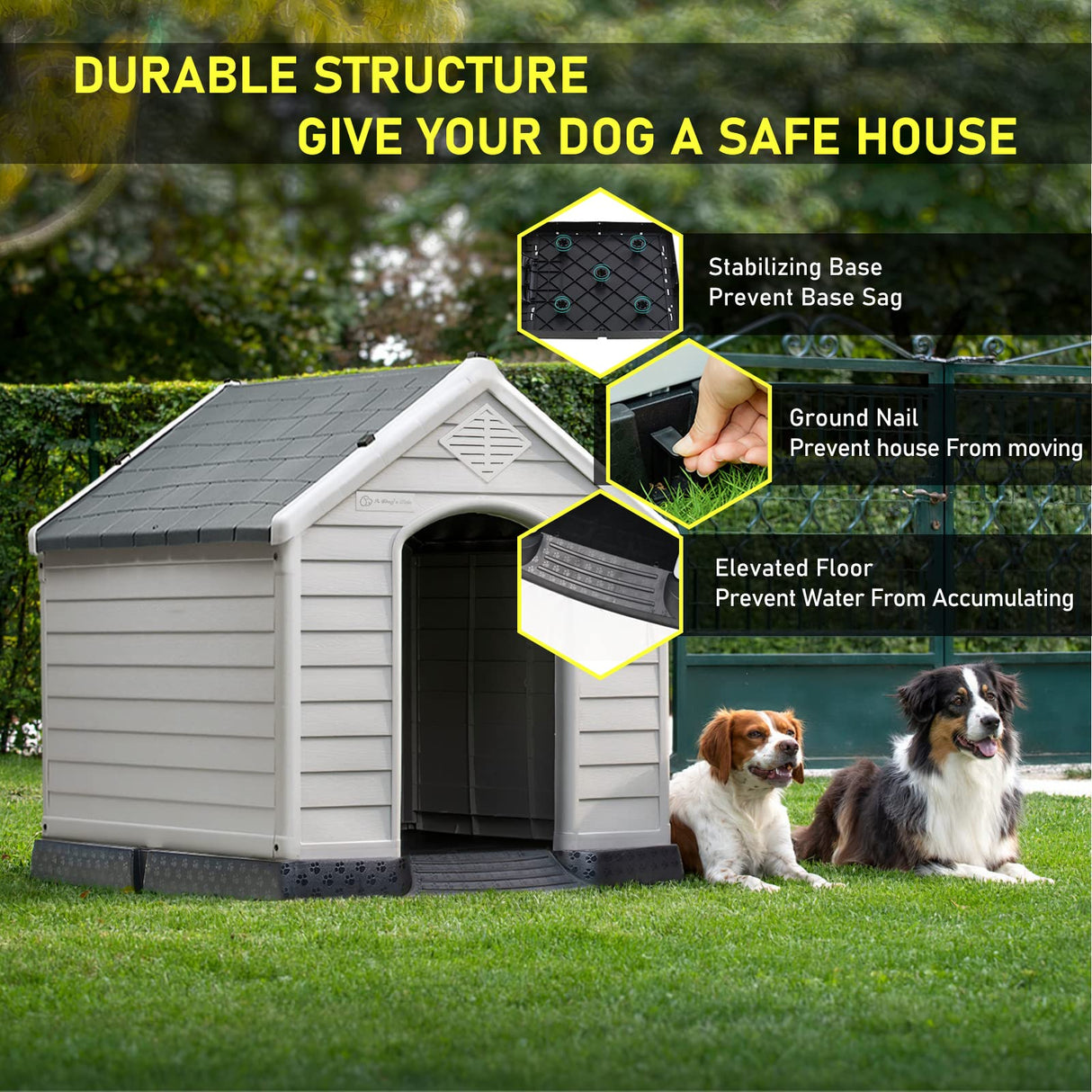 LEMBERI Durable Waterproof Plastic Dog House for Small to Large Sized Dogs, Indoor Outdoor Doghouse Puppy Shelter with Elevated Floor, Easy to LEMBERI