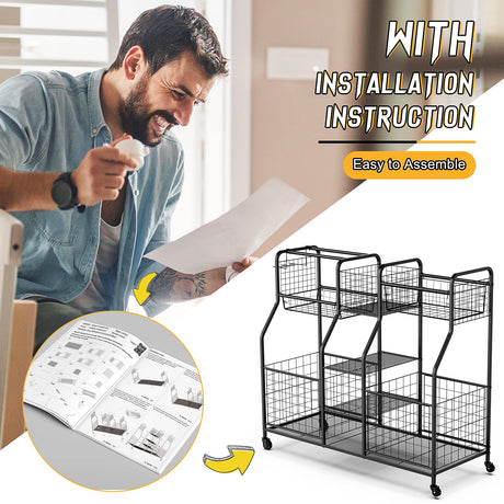 Garage Sports Equipment Organizer, Ball Storage Rack, Garage Organizer System, Indoor/Outdoor Sports Rack, Rolling Sports Ball Storage Cart with LUMAMU