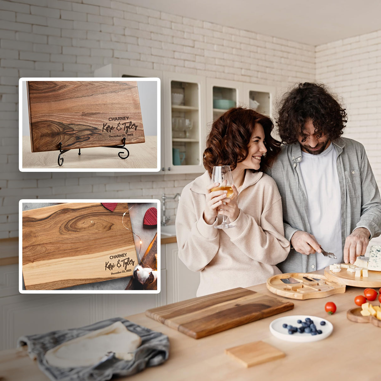 Wedding Anniversary Gifts for Women, Walnut Personalized cutting board, Wedding Gift - for couple or bride, Engraved cutting board, Custom cutting TheHrdwoodCom