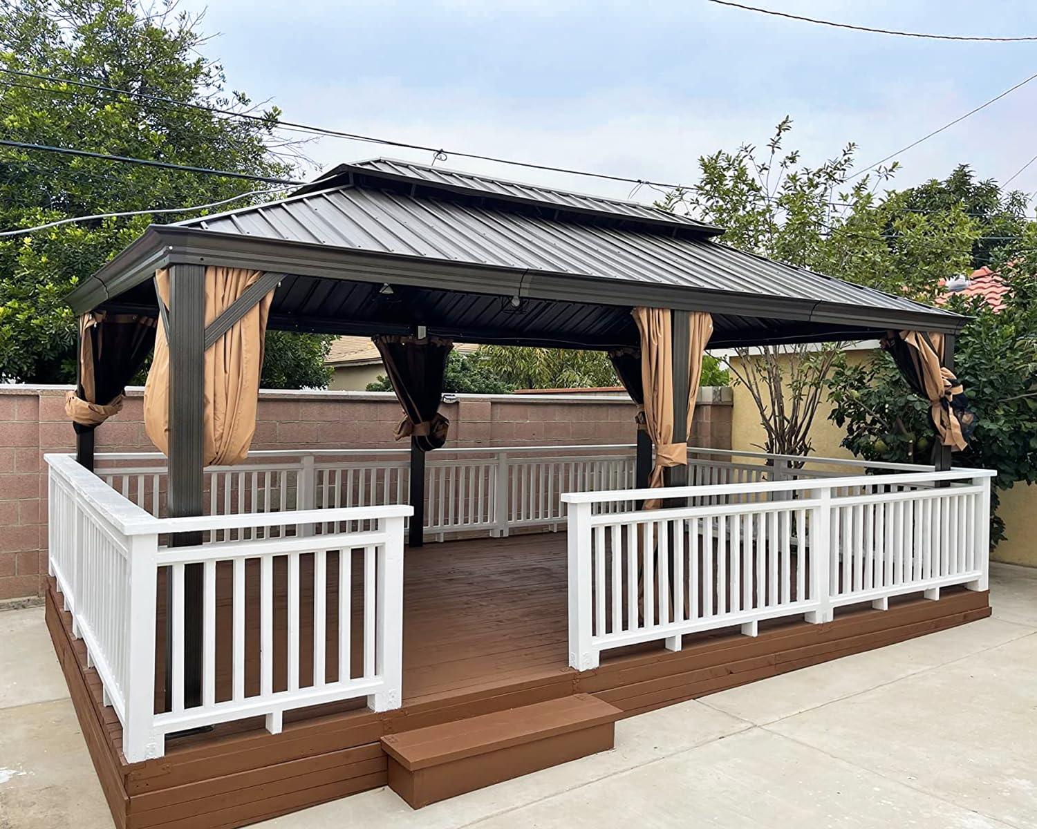 PURPLE LEAF Hardtop Gazebo 12' X 20' Outdoor Galvanized Steel Roof Backyard Canopy with Netting and Curtains Deck Garden Outside Heavy Duty Hot Tub - WoodArtSupply