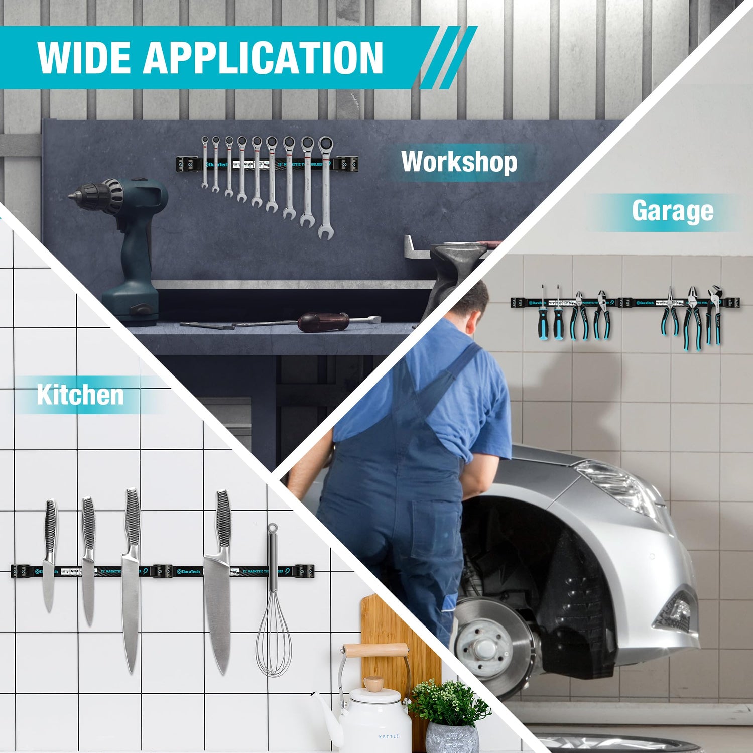 DURATECH 4 Pack 12" Magnetic Tool Holder Strip, Heavy Duty Magnetic Tool Bar, Magnetic Space Saving Tool Organizer with Mounting Screws for Garage, DURATECH