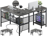 L-Shaped Computer Desk with USB Charging Port and Power Outlet - Unikito Industrial Reversible Corner Desk with Storage Shelves for Gaming and Office Use Unikito