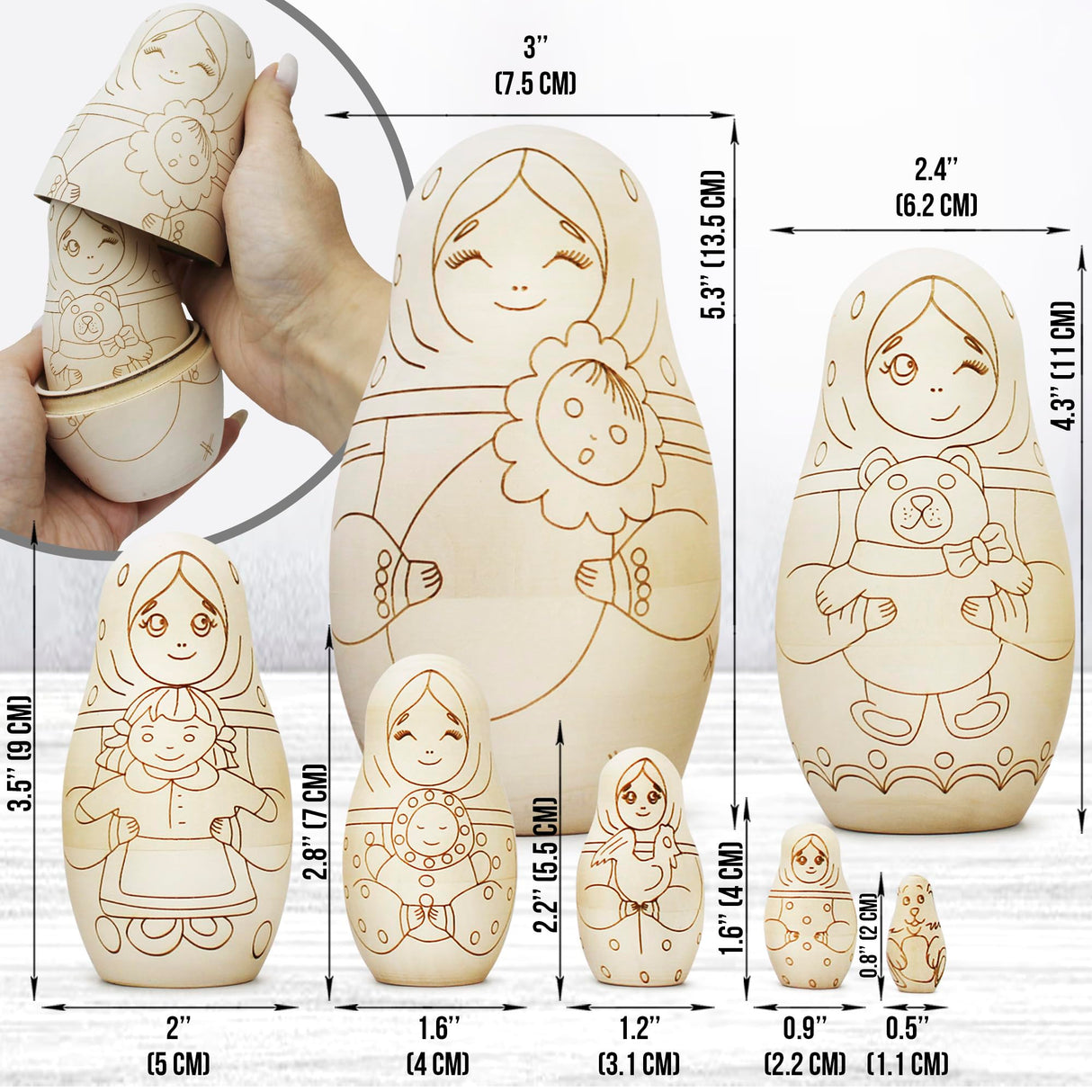 AEVVV Unfinished Wood Crafts to Paint Your Own Matryoshka Doll, 7 pcs - Unpainted Russian Nesting Dolls DIY Projects, Arts and Crafts - Russian Dolls AEVVV
