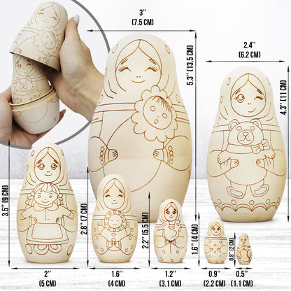 AEVVV Unfinished Wood Crafts to Paint Your Own Matryoshka Doll, 7 pcs - Unpainted Russian Nesting Dolls DIY Projects, Arts and Crafts - Russian Dolls