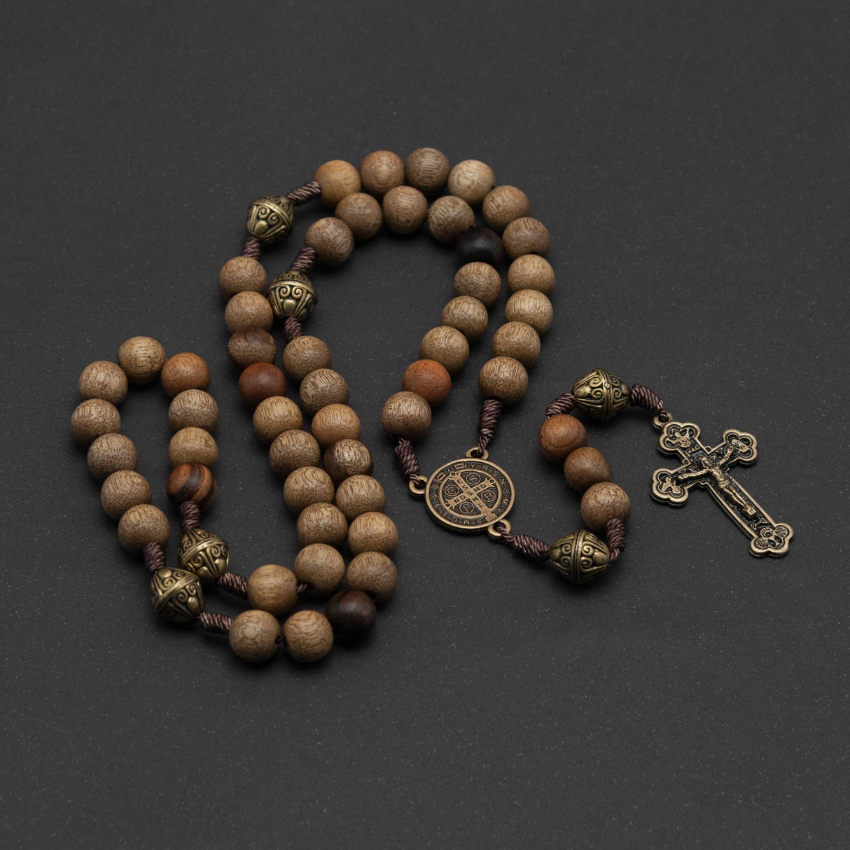 Intercession Our Father Sacred Handmade Solid Wood Rosary (St Benedict - Walnut) Intercession