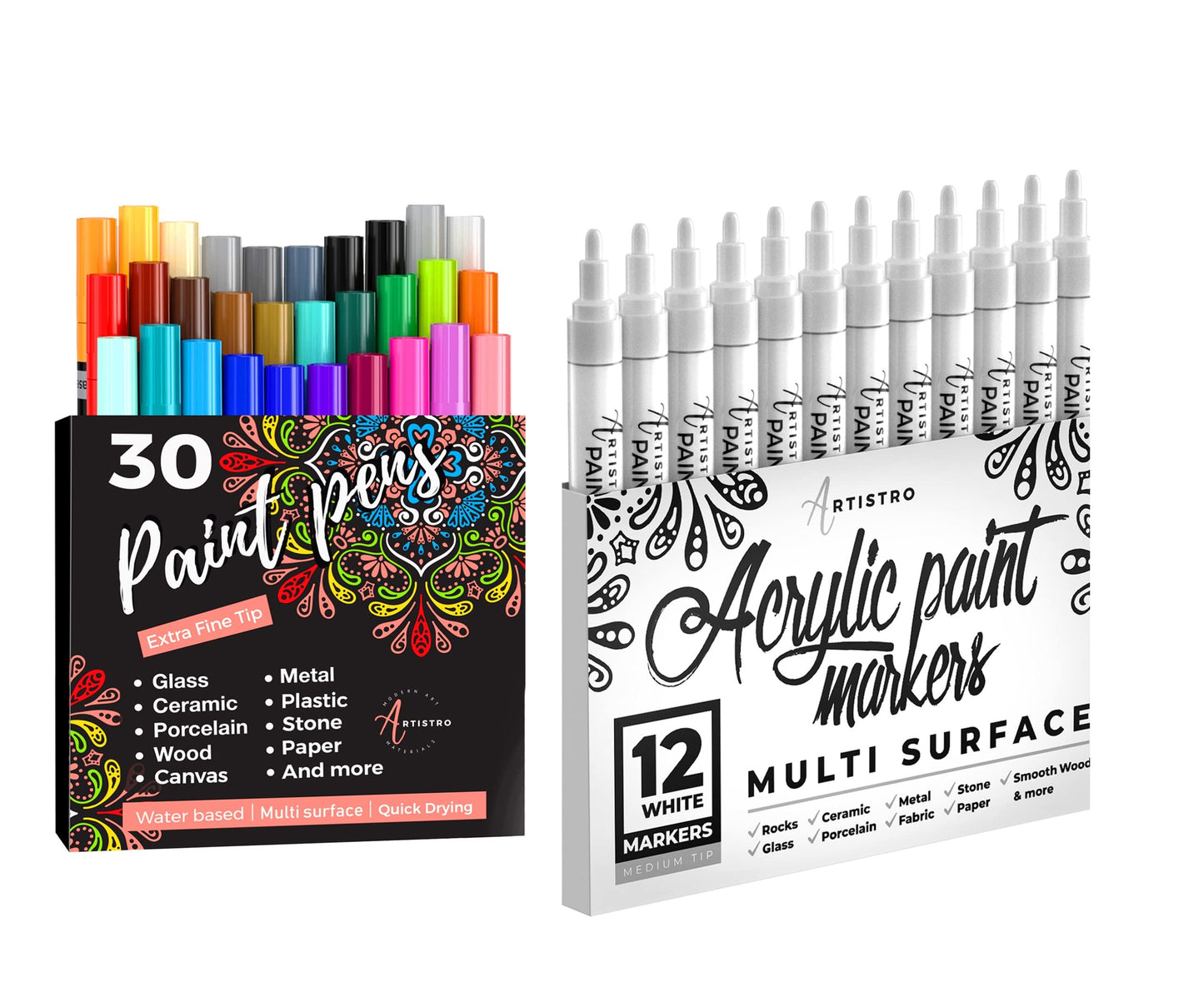 Artistro Cute 30 Acrylic Paint Pens Medium Tip for Rock Painting