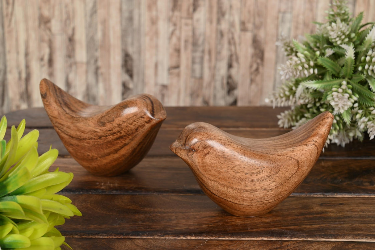 NIRMAN Acacia Wood Bird Statues Set Home Décor Bird Sculpture for Living Room, Bathroom, Office Modern Style Birds Decorative Ornaments (Set of 2) NIRMAN