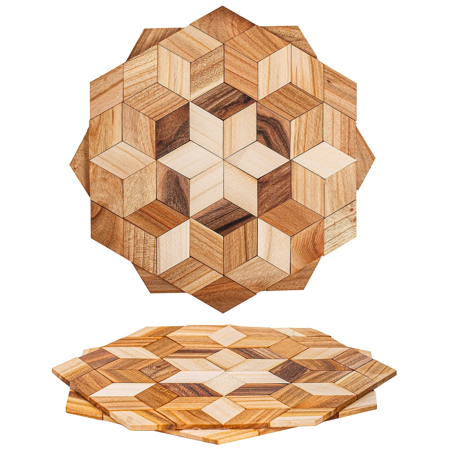 Wooden Trivets for Hot Dishes - 2 pcs Natural Handmade Wood Trivet Mat - Sturdy and Durable 7.5'' Kitchen Hot Pads - Wooden Trivet Frame for Hot Pots KIBS group