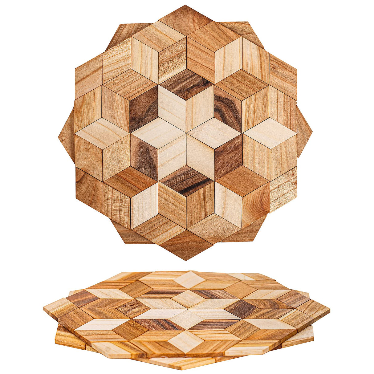 Wooden Trivets for Hot Dishes - 2 pcs Natural Handmade Wood Trivet Mat - Sturdy and Durable 7.5'' Kitchen Hot Pads - Wooden Trivet Frame for Hot Pots KIBS group