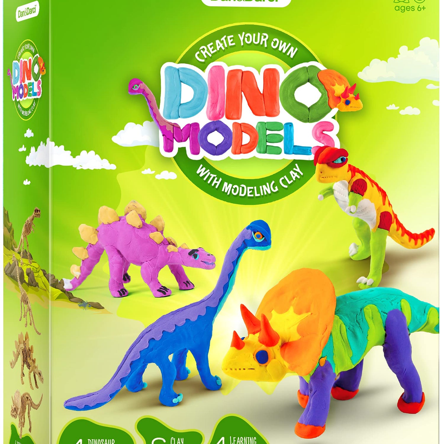 Dino Models, Clay Craft Kit - Dinosaur Arts and Crafts for Kids- Build a Dinosaur Gifts for Boys & Girls - Build 4 Dinos with Air Dry Magic Modeling Dan&Darci