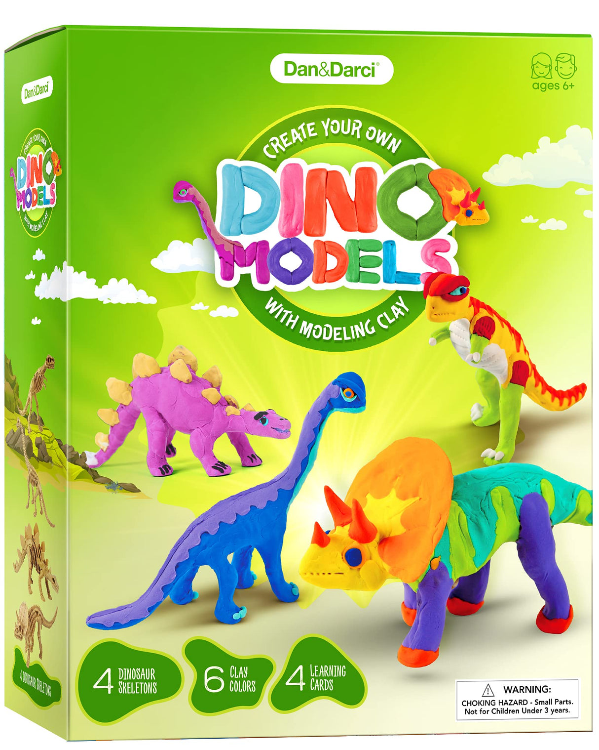 Dino Models, Clay Craft Kit - Dinosaur Arts and Crafts for Kids- Build a Dinosaur Gifts for Boys & Girls - Build 4 Dinos with Air Dry Magic Modeling Dan&Darci