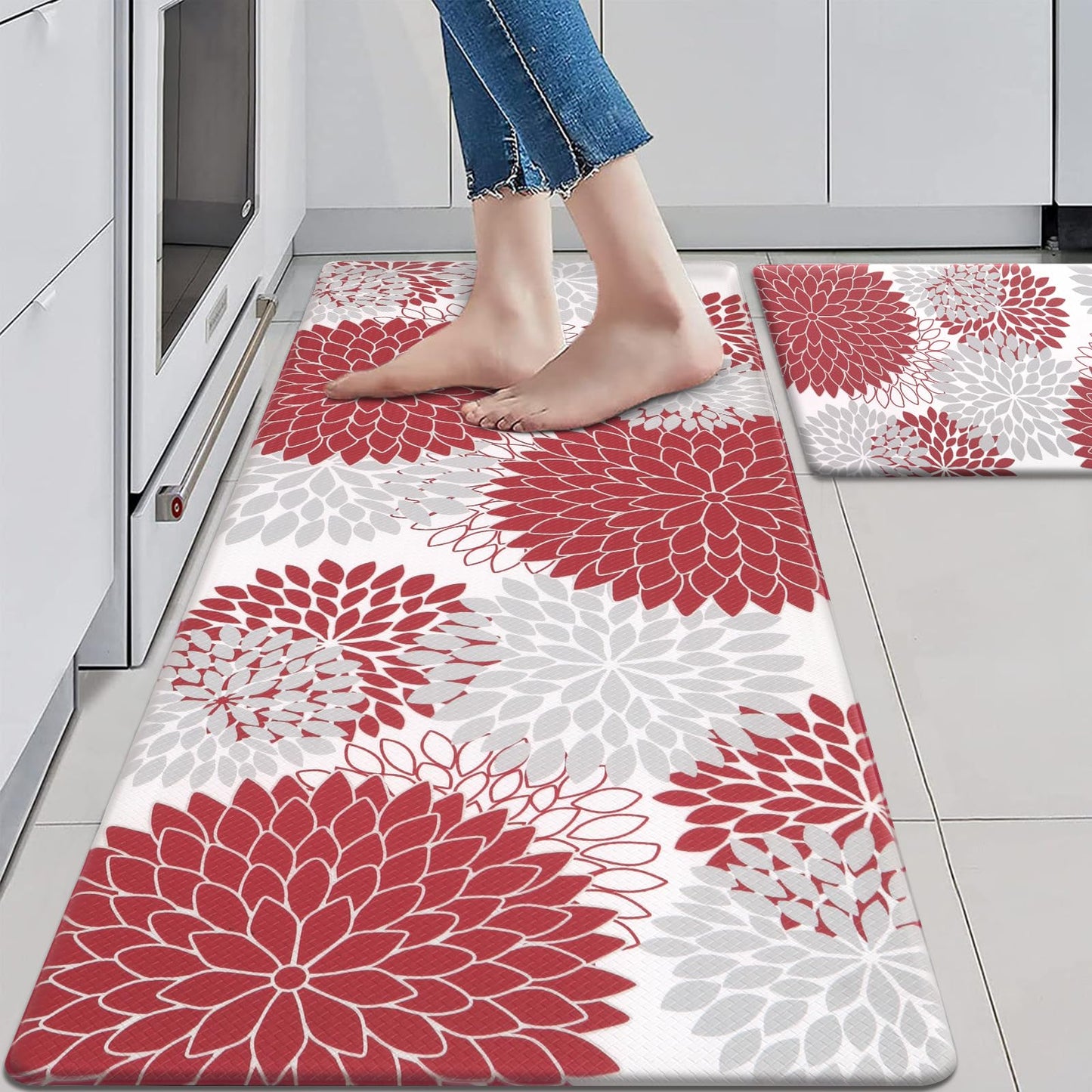 Anti Fatigue Kitchen Mats for Floor 2PCS,17"x47"+17"x29" Farmhouse Kitchen Rugs Non Slip Rubber Backing,Waterproof Cushioned Standing Mat for - WoodArtSupply