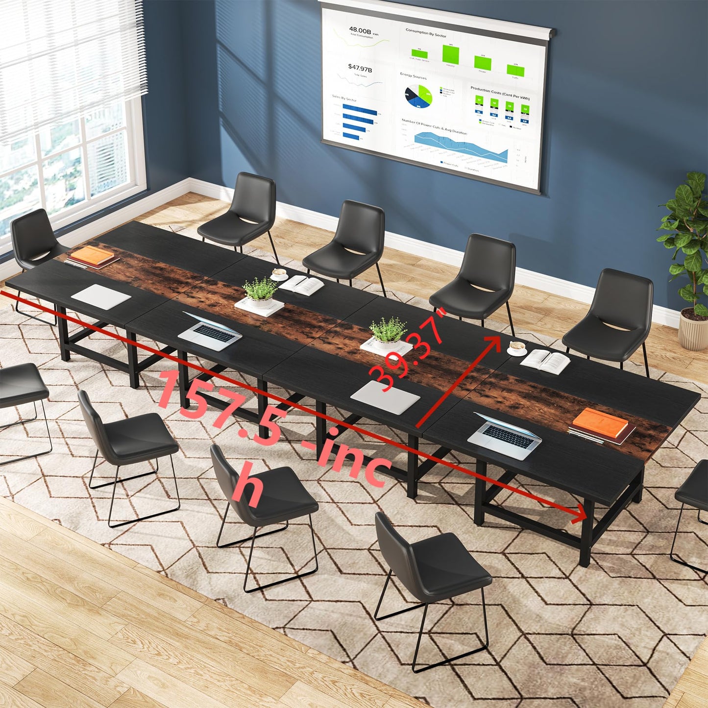 Tribesigns 13 Ft Long Conference Room Table for 10-12 People, Rustic Rectangle 157L X 39.2W X 29.52H Inches Long Wood Seminar Table for Office, - WoodArtSupply