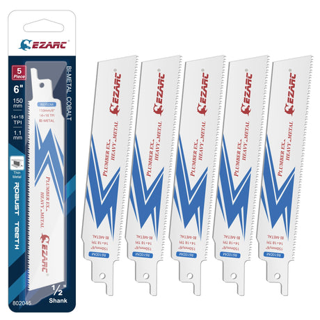 EZARC Reciprocating Saw Blade, 6-Inch Bi-Metal Sawzall Blades 14+18TPI for Steel Demolition R610DM (5-Pack) EZARC